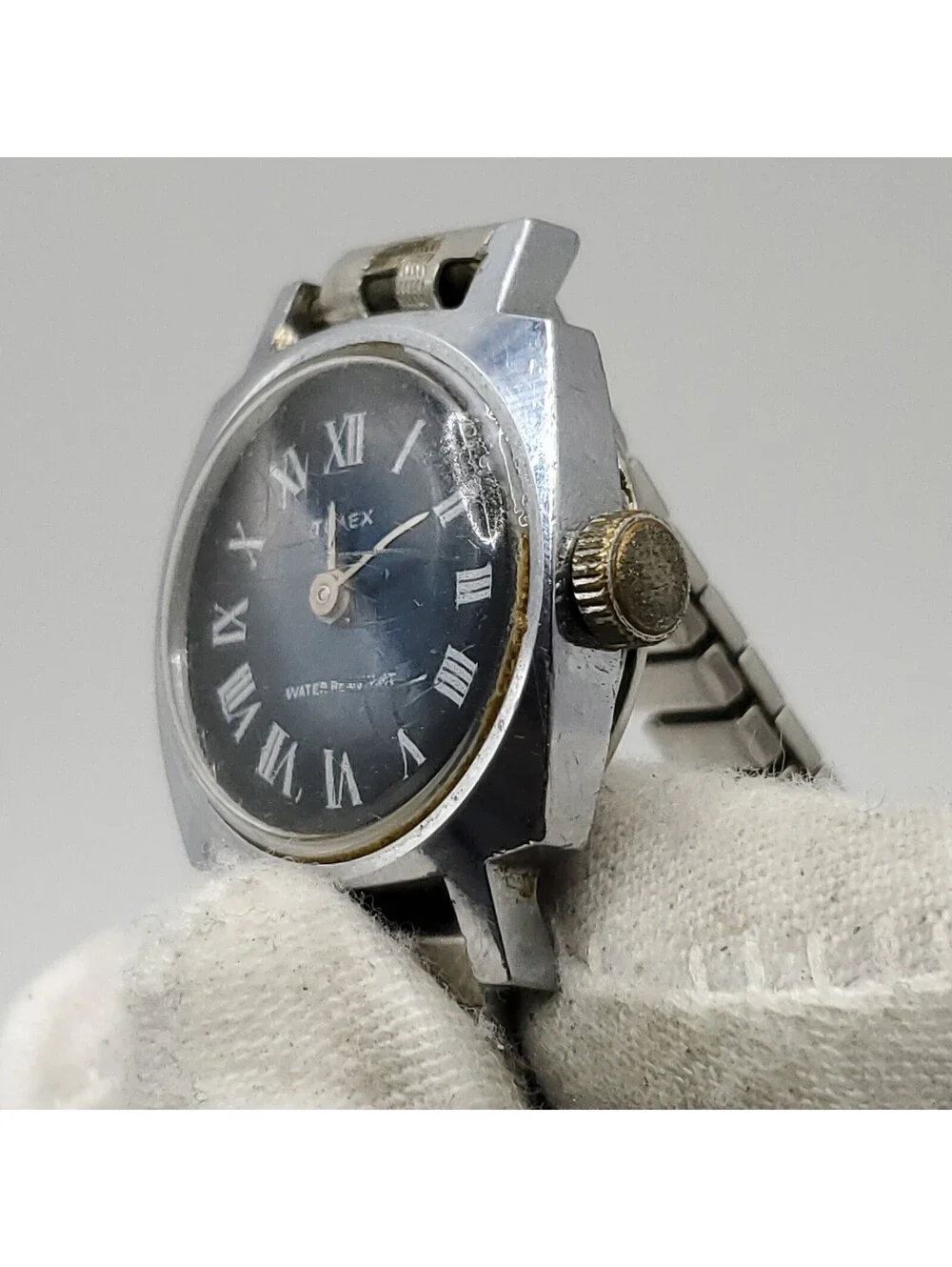 Vintage Timex Mechanical Water-resistant Womens Watch Parts Blue Dial